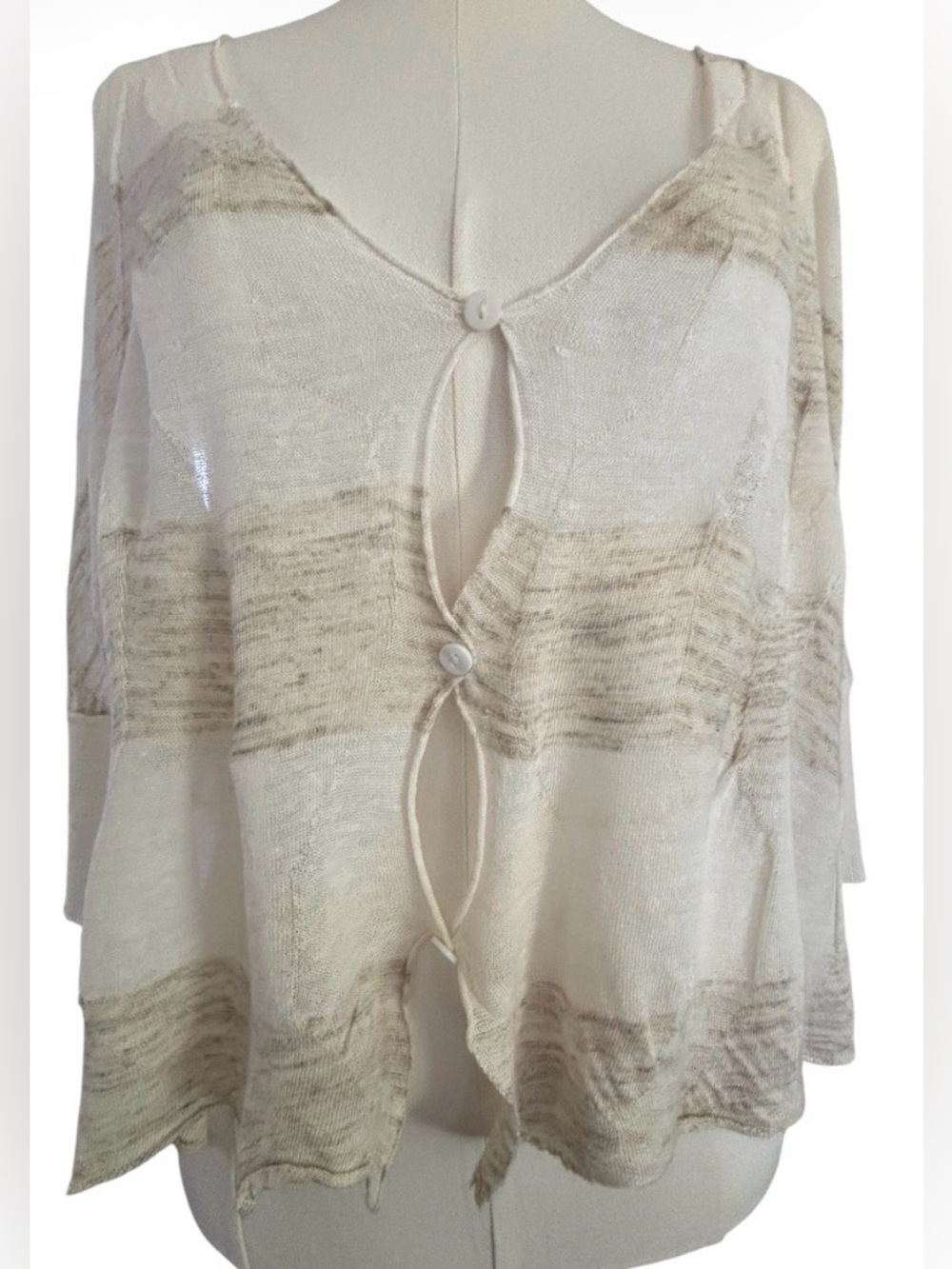 Stella Carakasi Linen Blend Cream and Tan Lightweight Cardigan Size Small